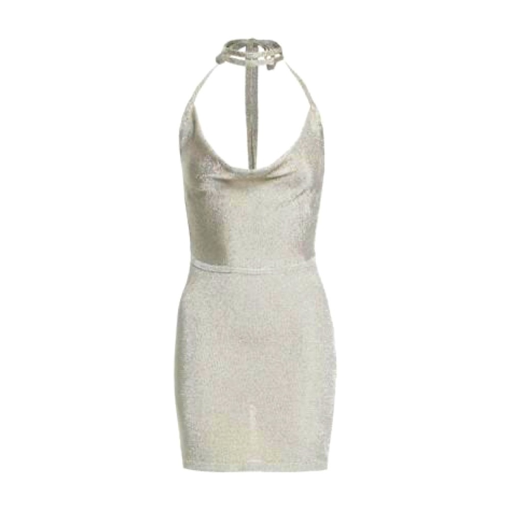 Metallic Cowl Neck Dress